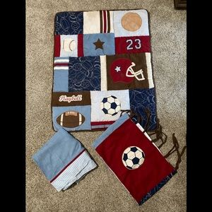 Baby Boy Sport Crib Quilt, Skirt, and Curtain